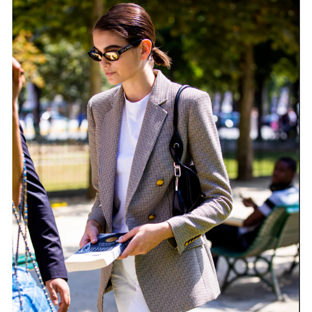 A.L.C. | Sedgwick Houndstooth Double Breasted Blazer 2 Kaia Gerber